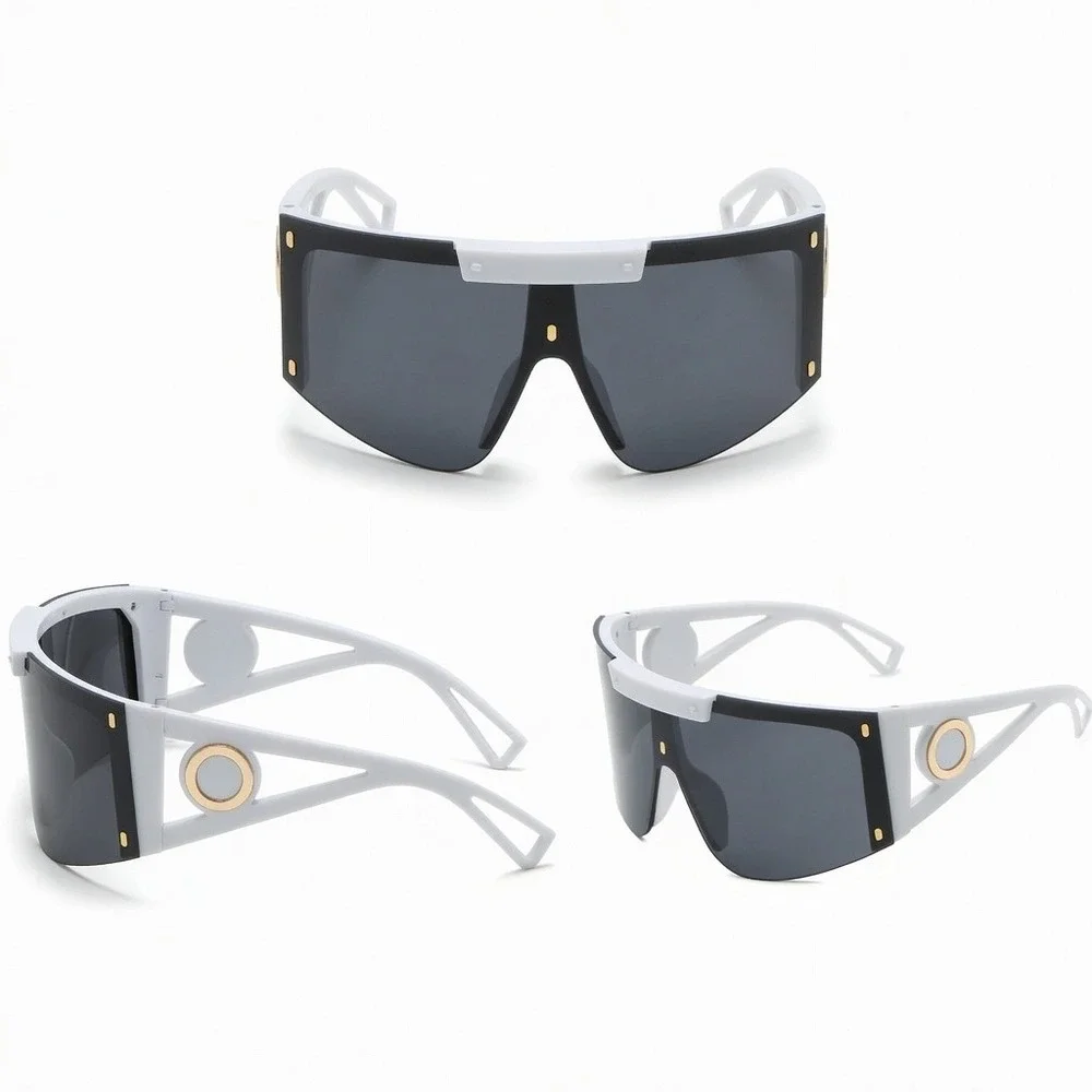 Women White‎ Shield Sunglasses Oversized Futuristic Geometric Cutout Wrap Lenses